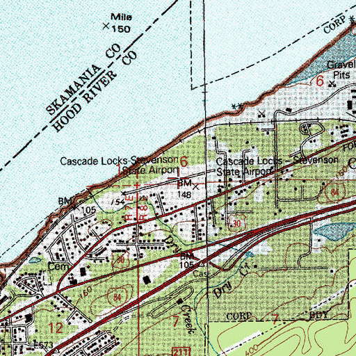 Topographic Map of Cascade Locks State Airport, OR