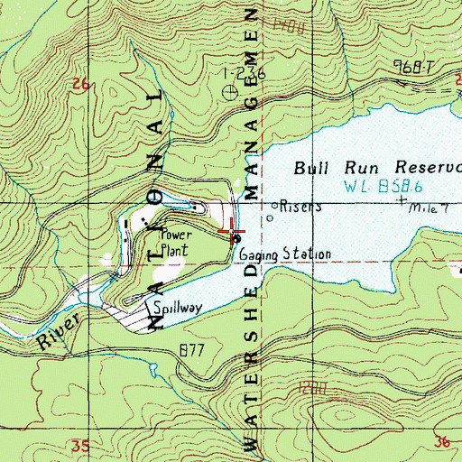 Topographic Map of Bull Run Dam Number 2, OR