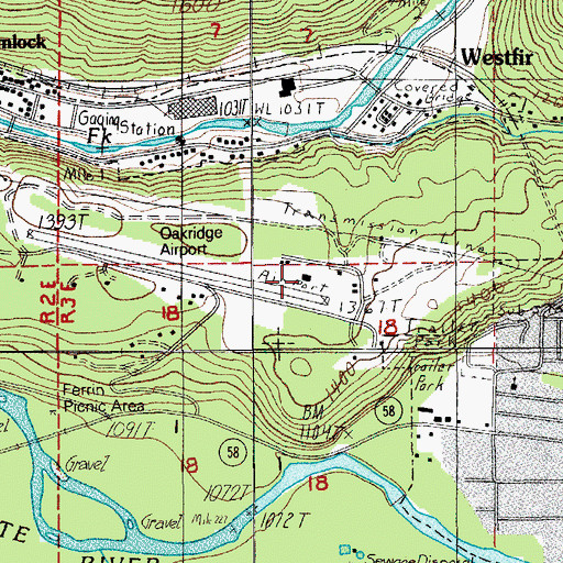 Topographic Map of Oakridge State Airport, OR