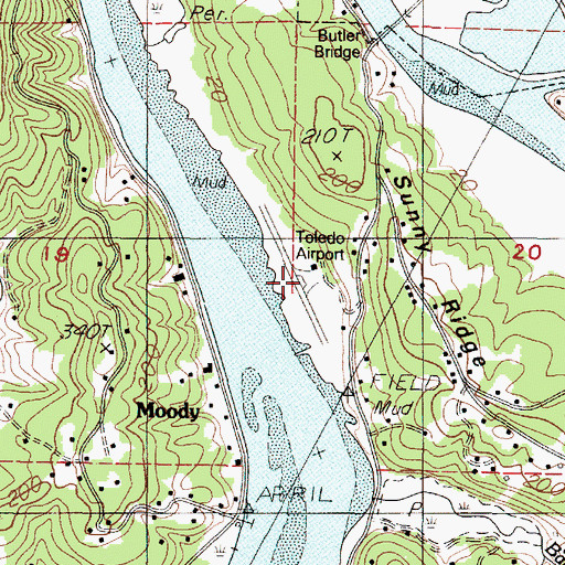 Topographic Map of Toledo State Airport, OR