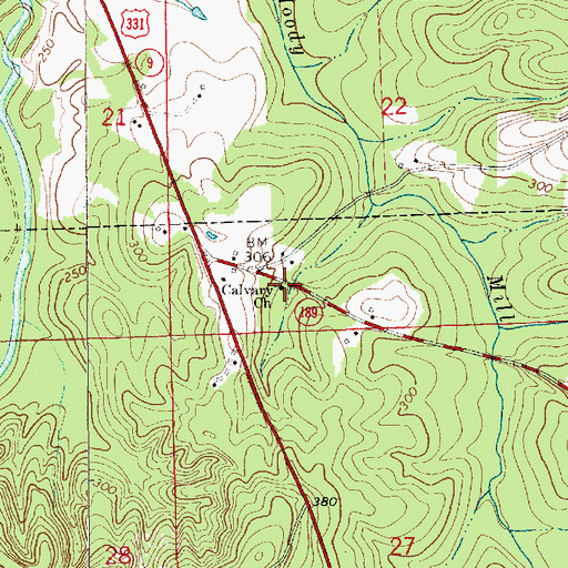 Topographic Map of Calvary Church, AL