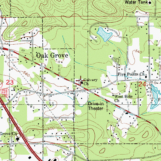 Topographic Map of Calvary Church, AL