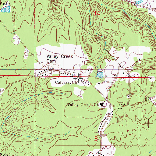 Topographic Map of Calvary Church, AL