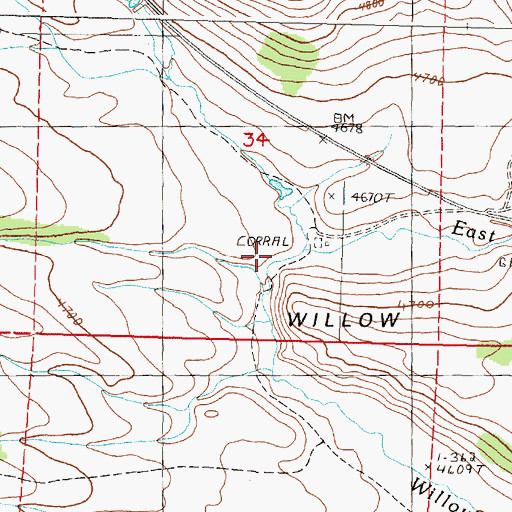 Topographic Map of East Willow Creek, OR