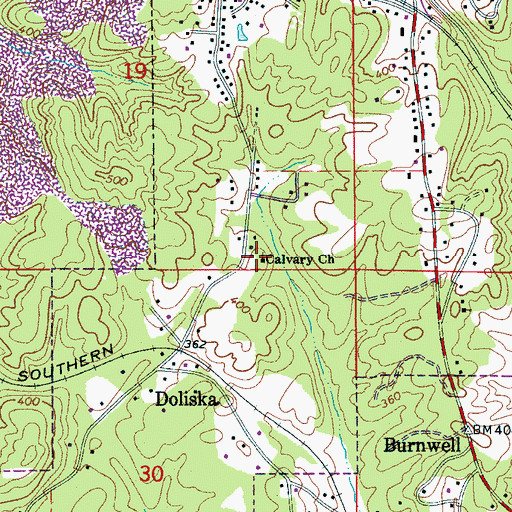 Topographic Map of Calvary Church, AL