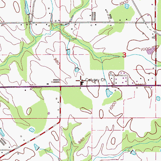 Topographic Map of Calvary Church, AL
