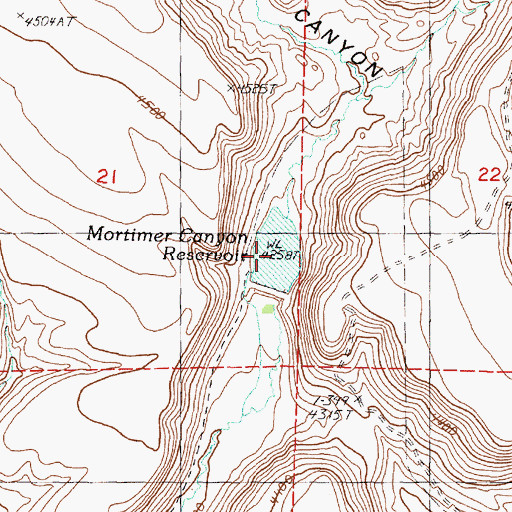 Topographic Map of Mortimer Canyon Reservoir, OR