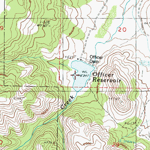 Topographic Map of Officers Reservoir, OR