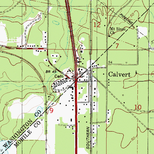 Topographic Map of Calvert, AL