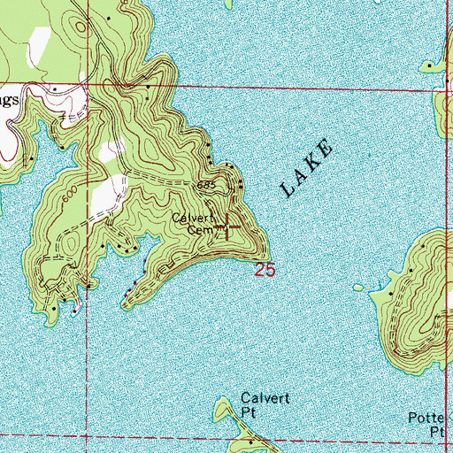 Topographic Map of Calvert Cemetery, AL