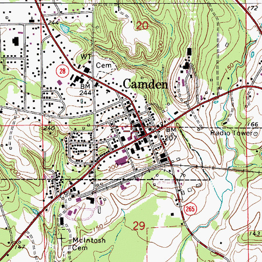Topographic Map of Camden, AL