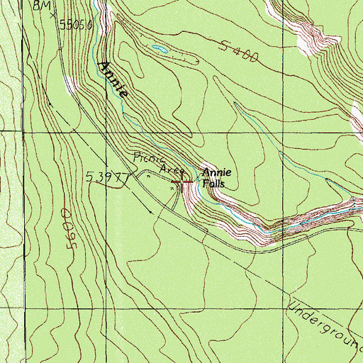 Topographic Map of Annie Falls, OR