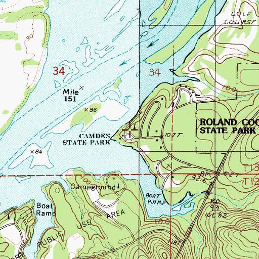 Topographic Map of Camden State Park, AL