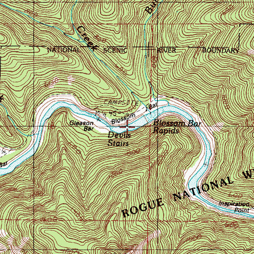 Topographic Map of Blossom Bar Rapids, OR