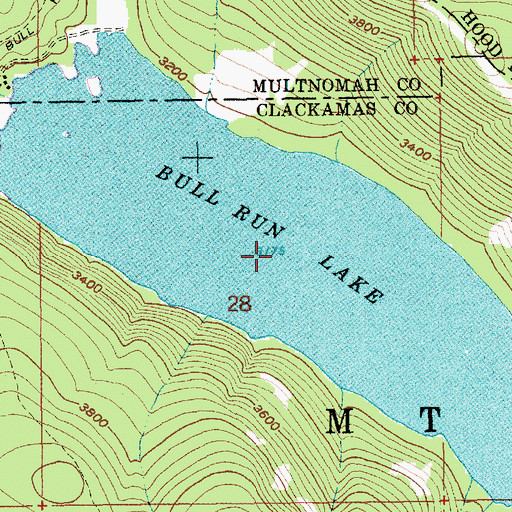 Topographic Map of Bull Run Lake, OR