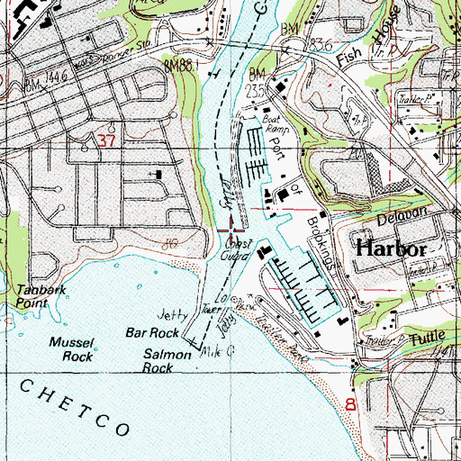 Topographic Map of Port of Brookings Harbor, OR