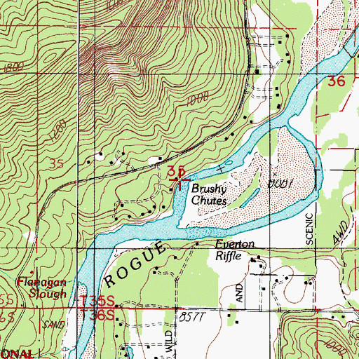 Topographic Map of Brushy Chutes, OR