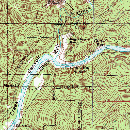 Topographic Map of China Bar Rapids, OR