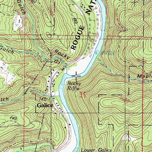 Topographic Map of Rocky Riffle, OR