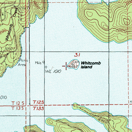 Topographic Map of Whitcomb Island, OR
