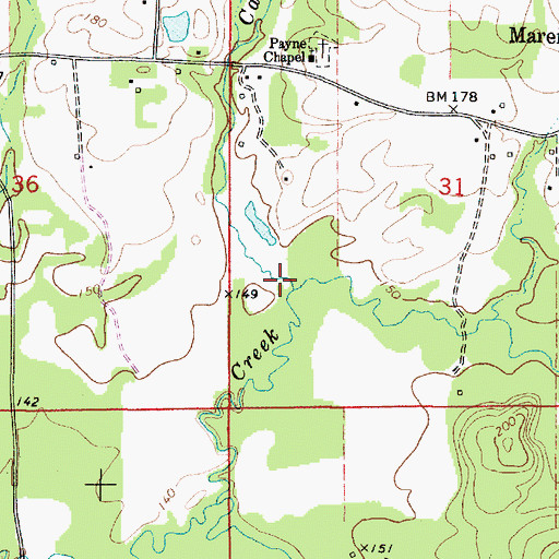 Topographic Map of Camp Branch, AL