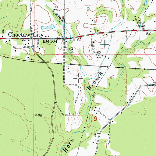 Topographic Map of Camp Branch, AL