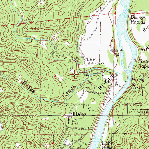 Topographic Map of Billys Creek, OR