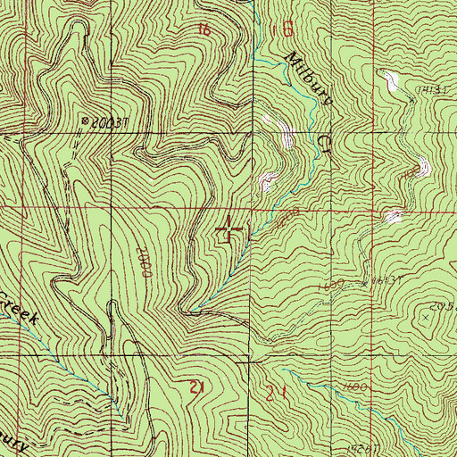 Topographic Map of Milbury Creek, OR