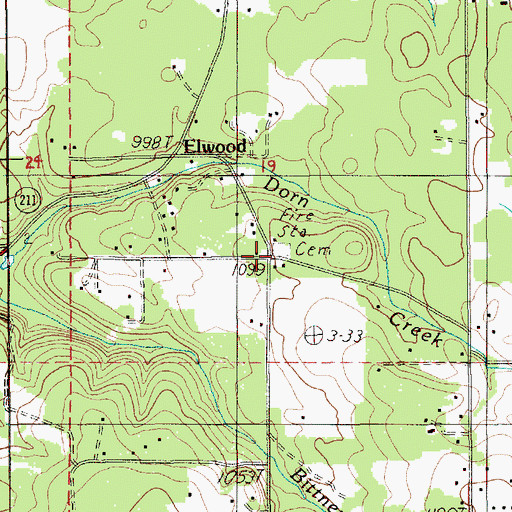 Topographic Map of Elwood Cemetery, OR