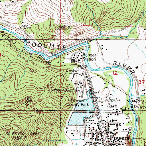 Topographic Map of Powers Cemetery, OR
