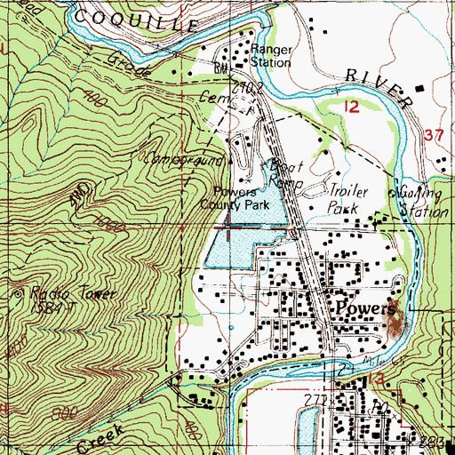 Topographic Map of Powers Pond, OR