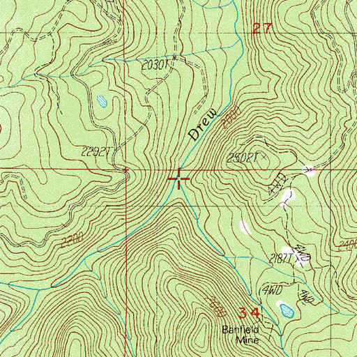 Topographic Map of East Fork Drew Creek, OR