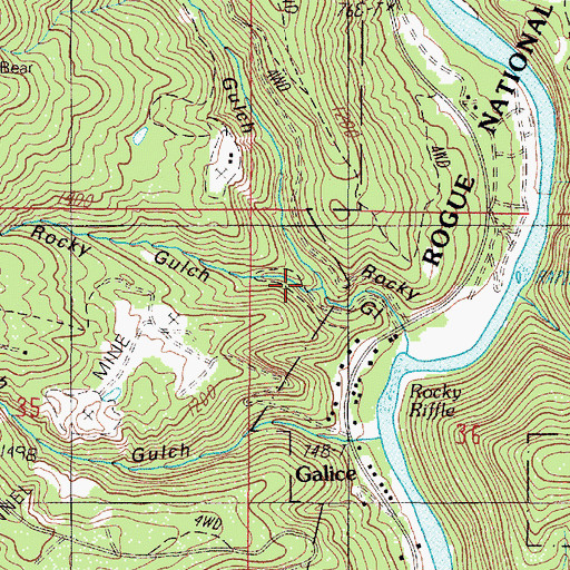 Topographic Map of South Fork Rocky Gulch, OR