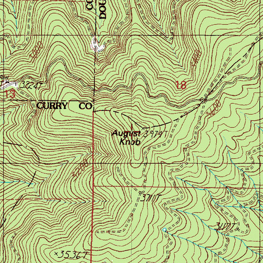 Topographic Map of August Knob, OR