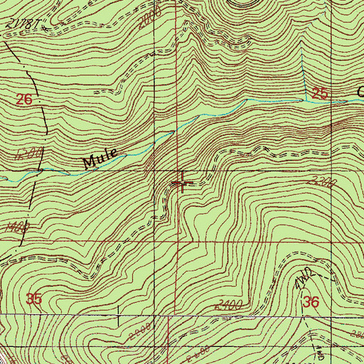 Topographic Map of Arrastra Fork Mule Creek, OR