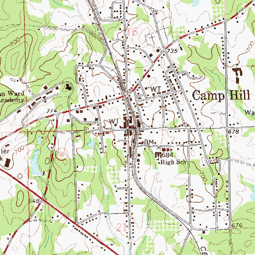 Topographic Map of Camp Hill, AL