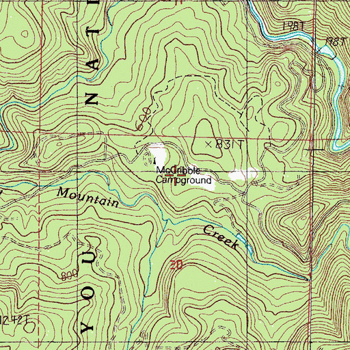 Topographic Map of McGribble Campground, OR