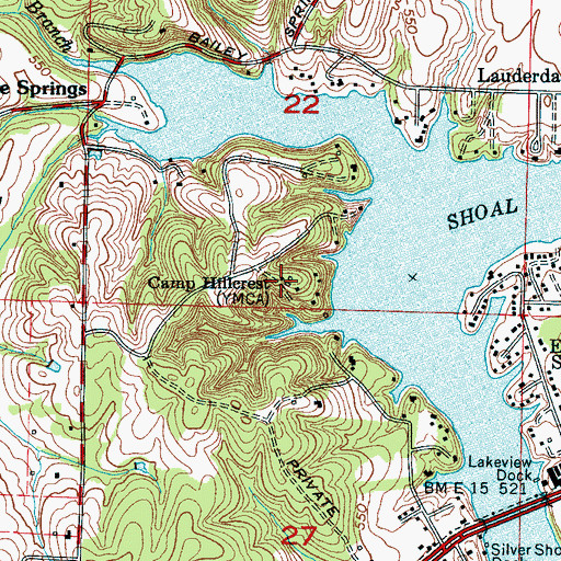 Topographic Map of Camp Hillcrest, AL