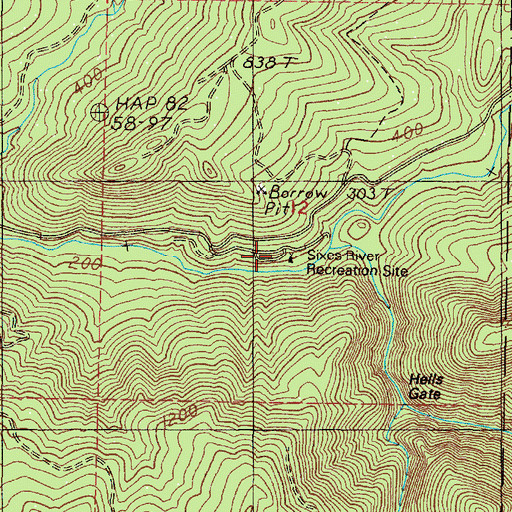 Topographic Map of Sixes River Recreation Site, OR
