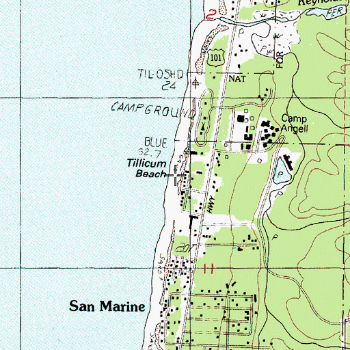 Topographic Map of Tillicum Beach, OR