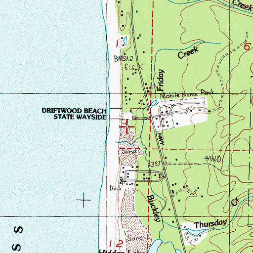 Topographic Map of Driftwood Beach State Recreation Site, OR