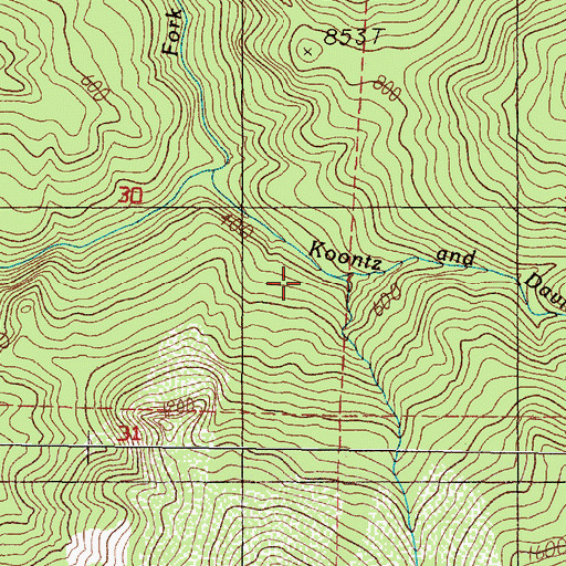 Topographic Map of Koontz and Davis Creek, OR