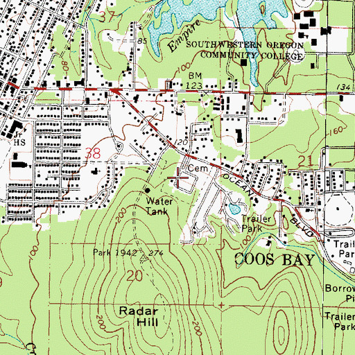 Topographic Map of Ocean View Memorial Gardens, OR