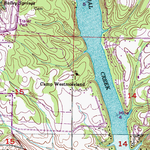 Topographic Map of Camp Westmoreland, AL