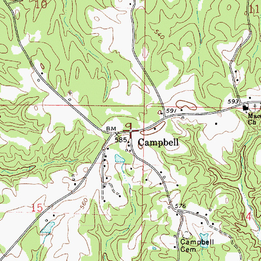 Topographic Map of Campbell, AL