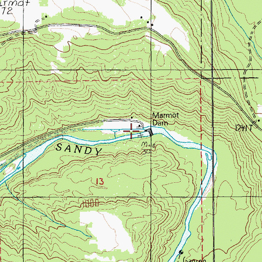 Topographic Map of Marmot Dam (historical), OR
