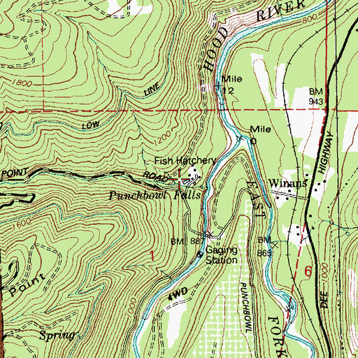 Topographic Map of Hood River Hatchery, OR