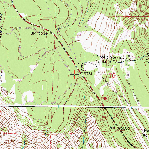 Topographic Map of Spout Springs Ski Area, OR