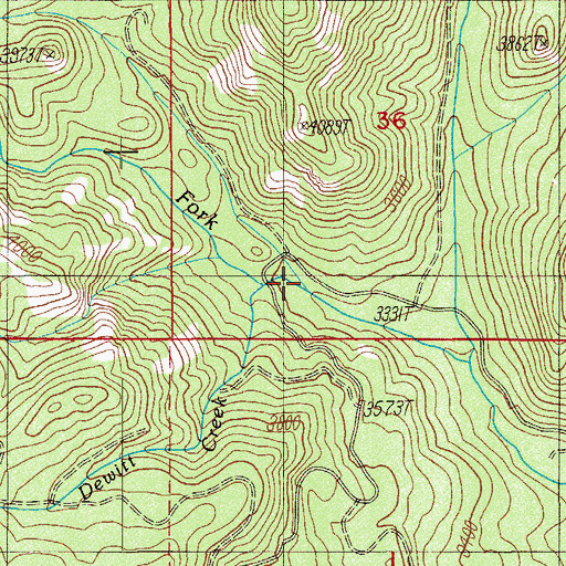 Topographic Map of West Fork Abbott Creek, OR