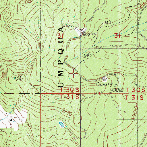 Topographic Map of Cow Creek, OR